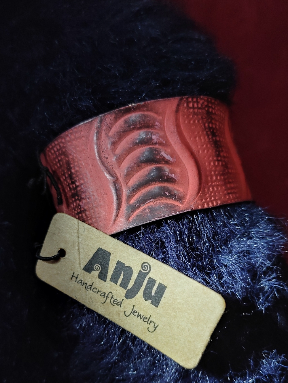 Anju Hand Hammered Red & Black Snake Skin Pattern Cuff Bracelet -